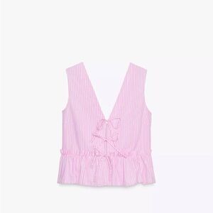 Zara Pink Striped Sleeveless Tie Front Top